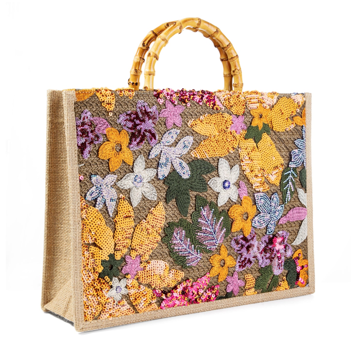 Sequin Embroidered Floral Tote