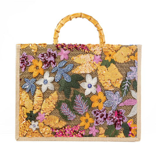 Sequin Embroidered Floral Tote