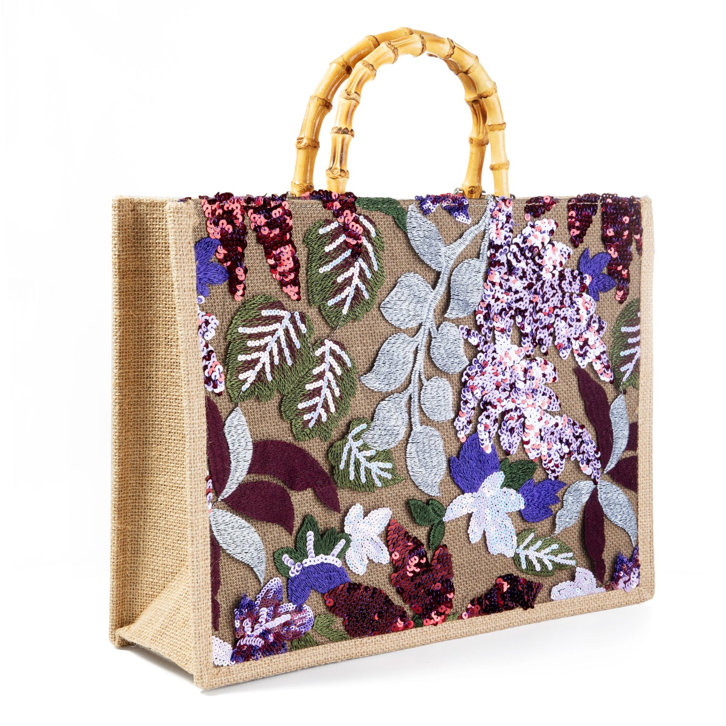 Sequin Embroidered Floral Tote