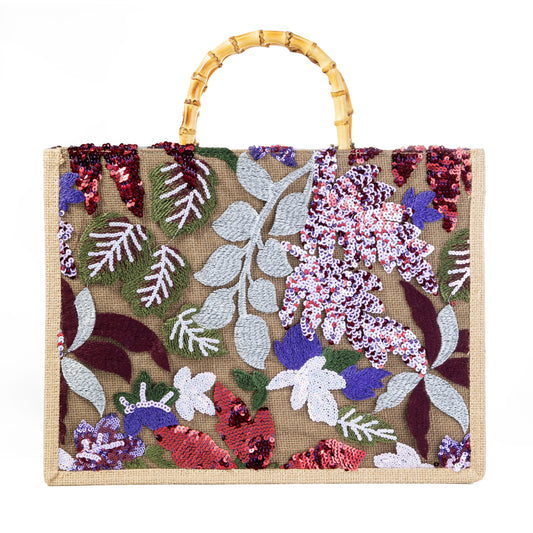 Sequin Embroidered Floral Tote