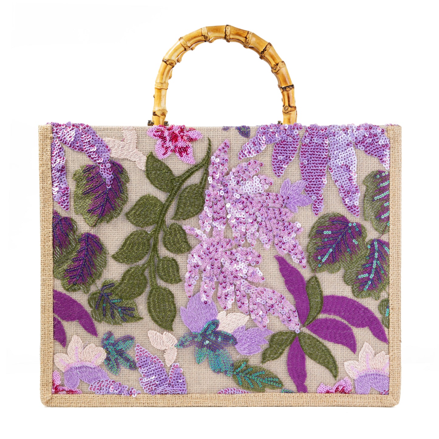 Sequin Embroidered Floral Tote