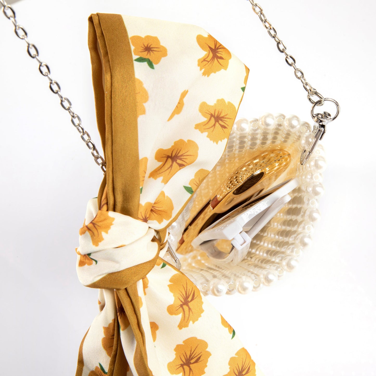 Tied Silk Cellphone White Shoulderbag