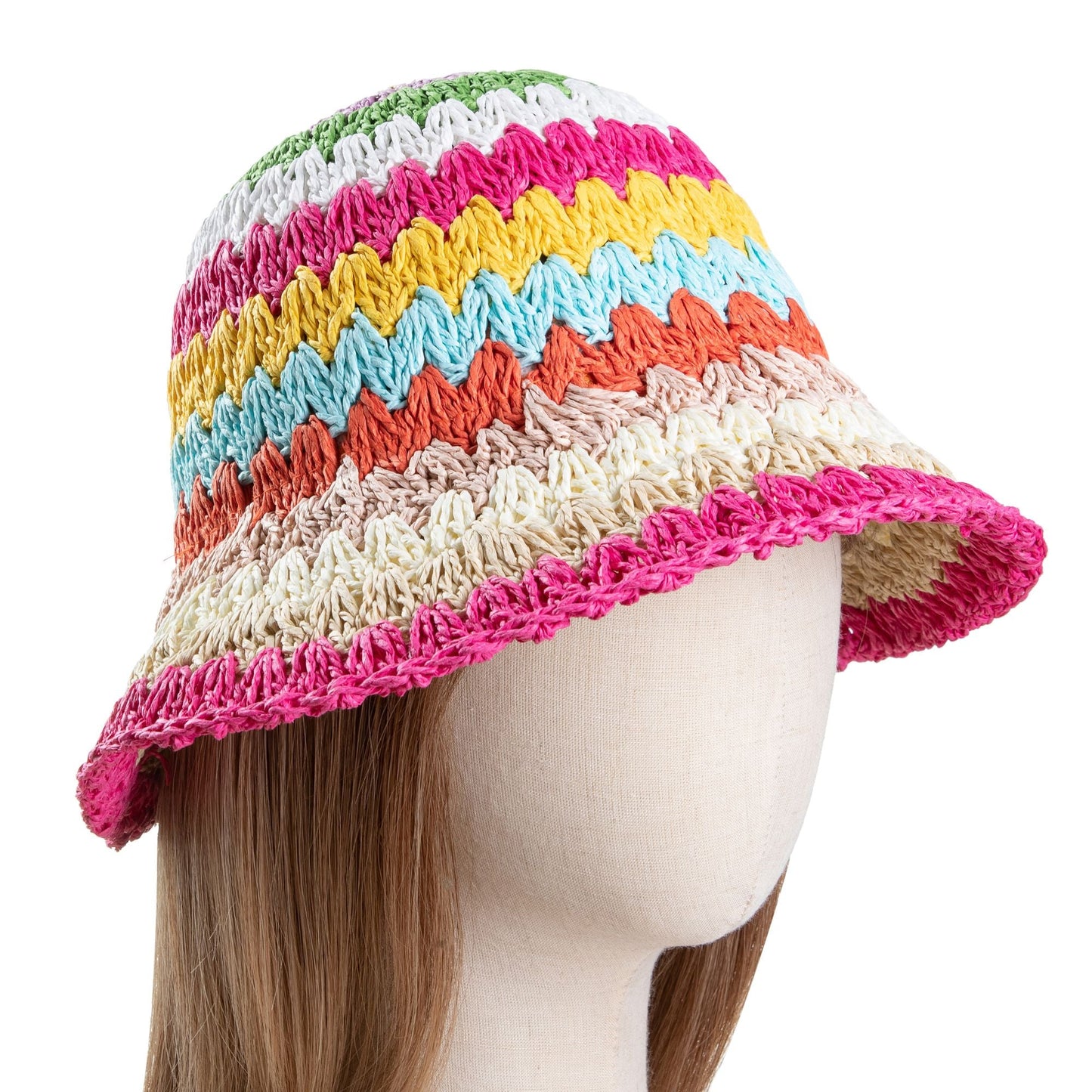 Woven Straw Bucket Hat Rainbow1