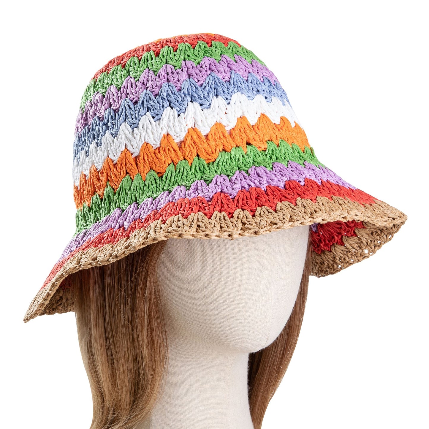 Woven Straw Bucket Hat Rainbow2