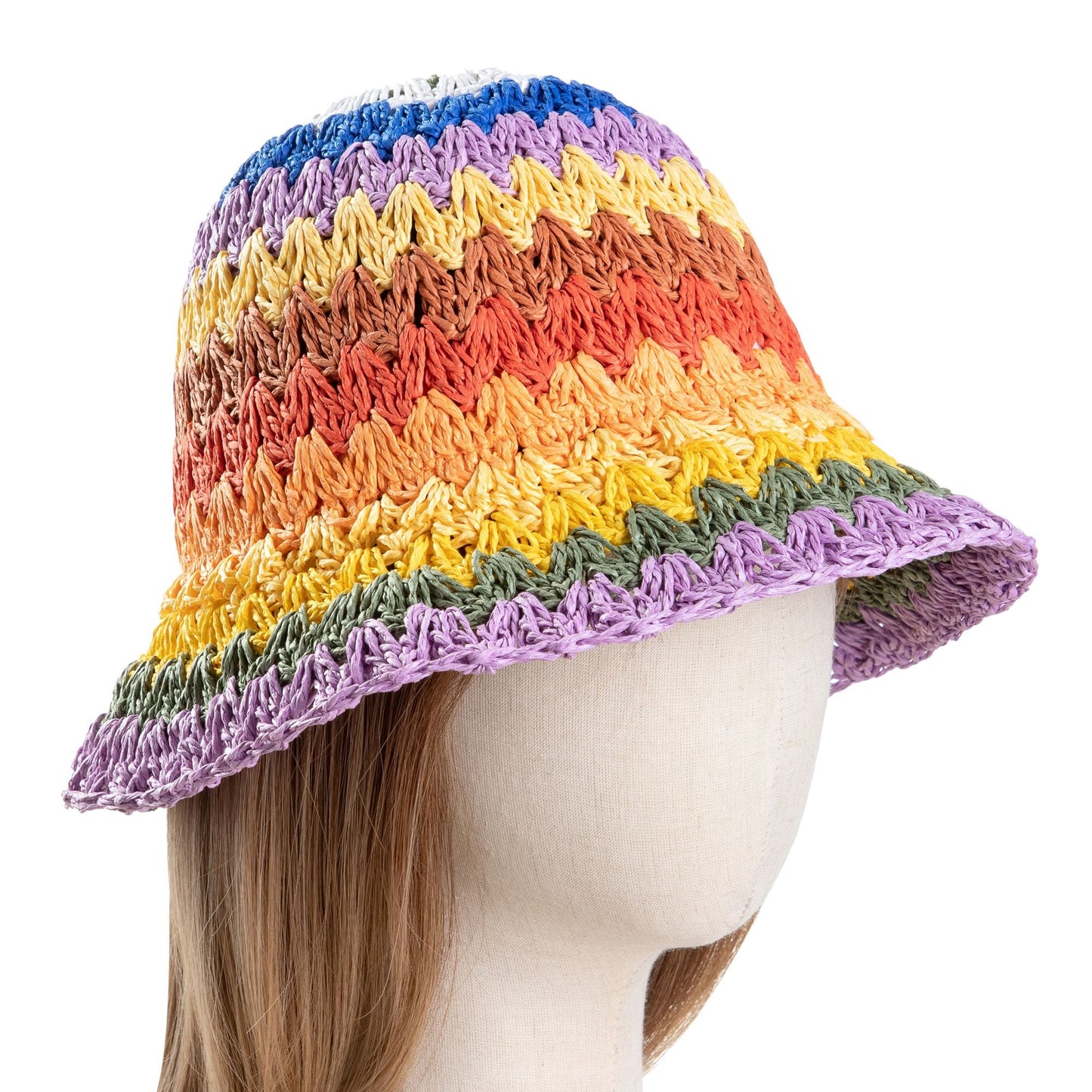 Woven Straw Bucket Hat Rainbow3