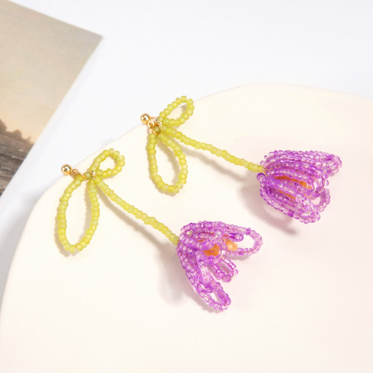 Beaded Flower Drop Earrings