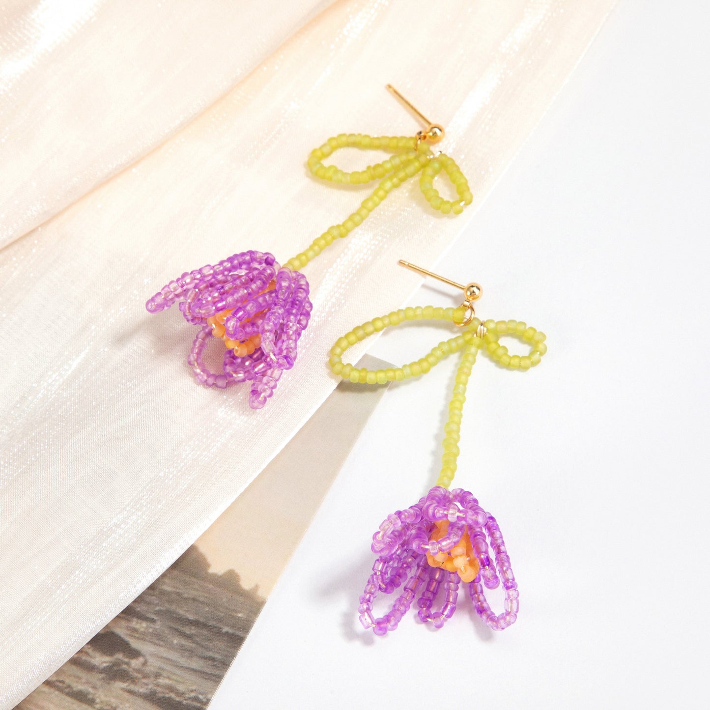 Beaded Flower Drop Earrings