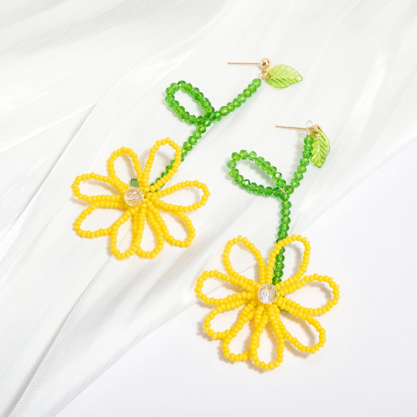 Beaded Flower Drop Earrings