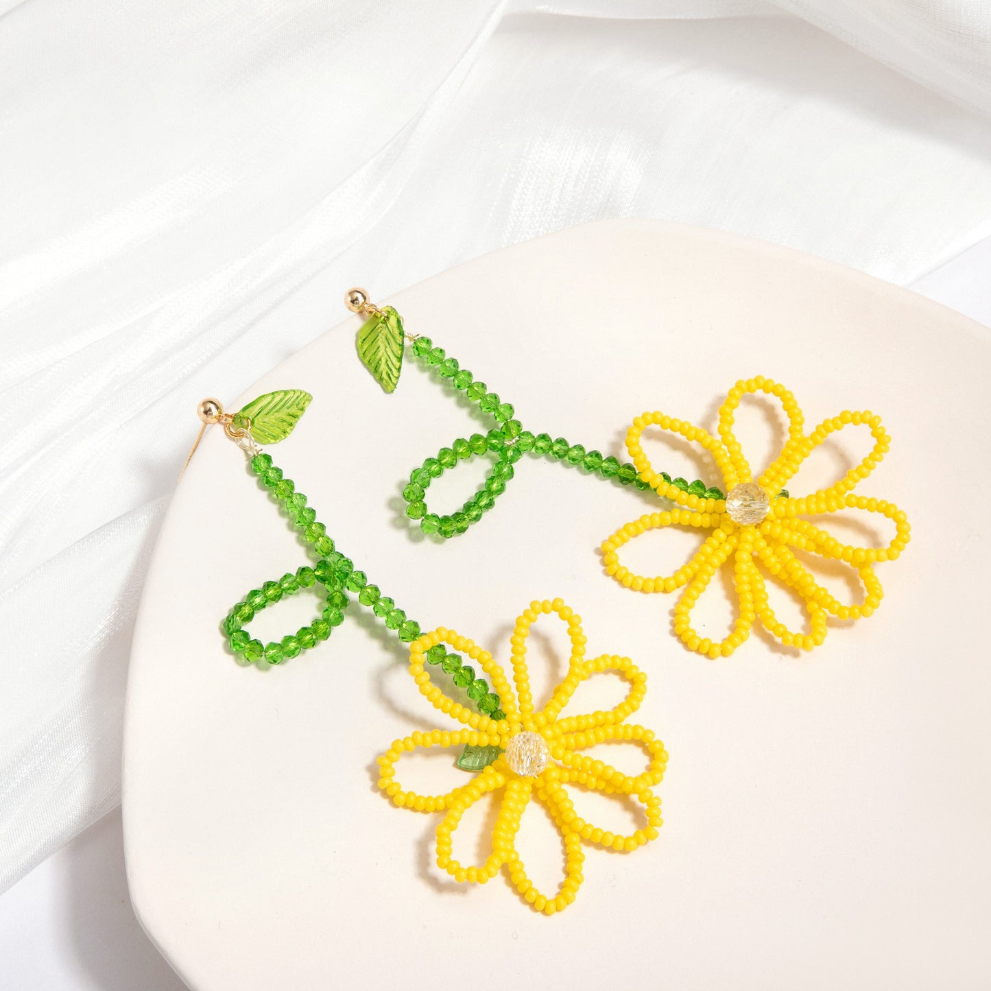 Beaded Flower Drop Earrings