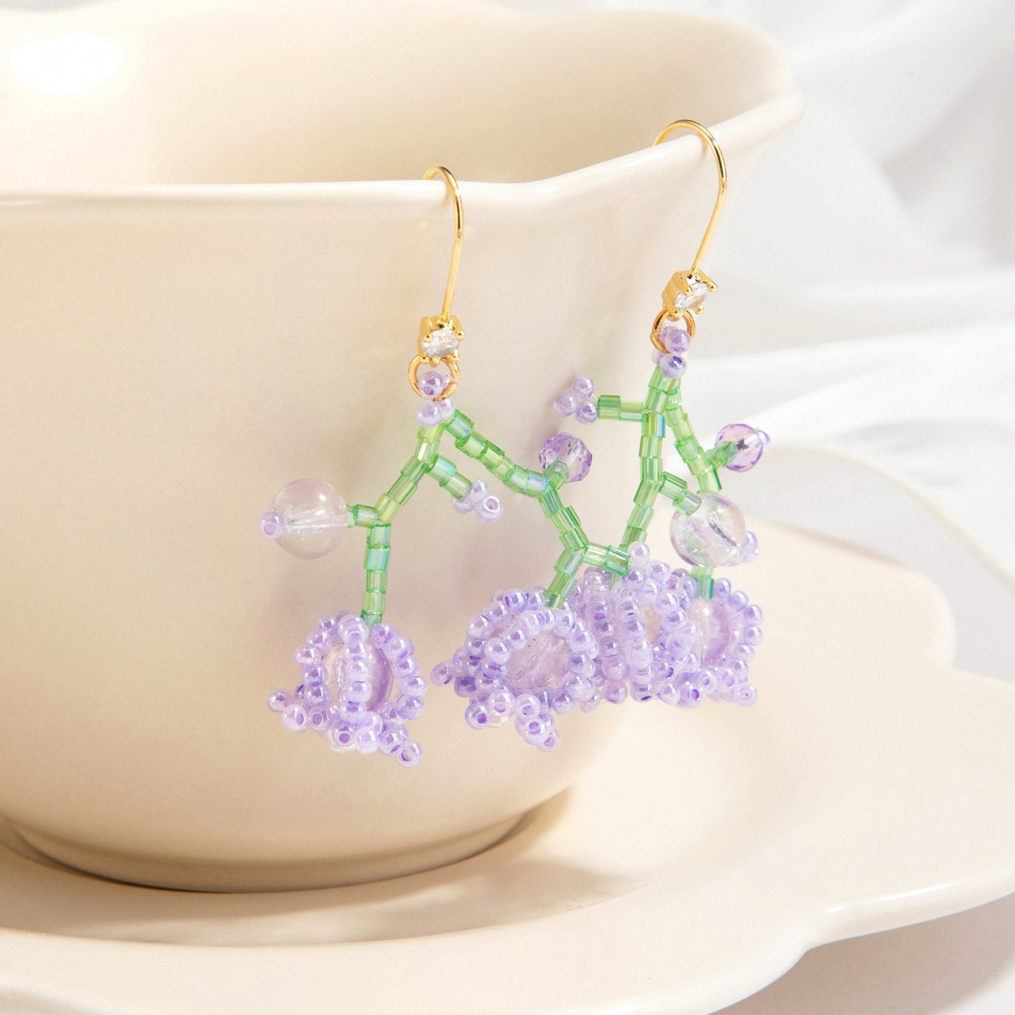 Beaded Flower Drop Earrings