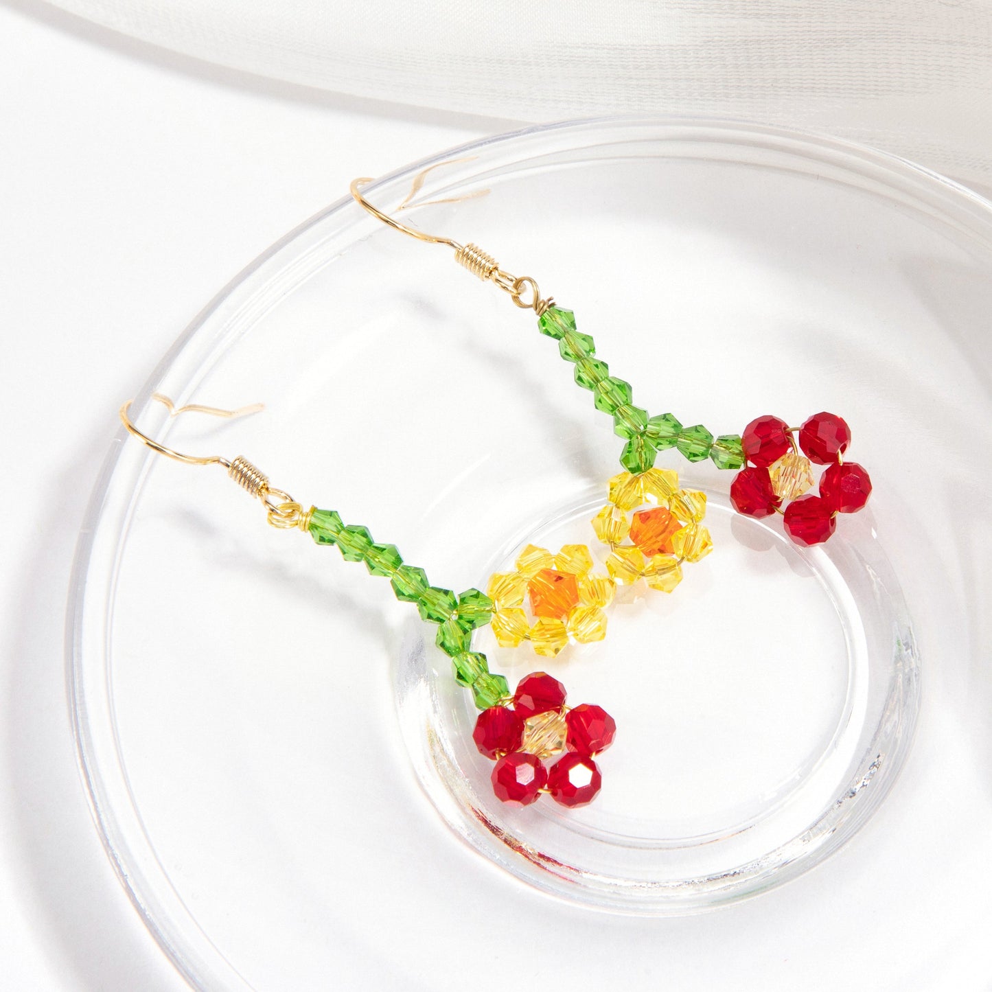 Beaded Flower Drop Earrings