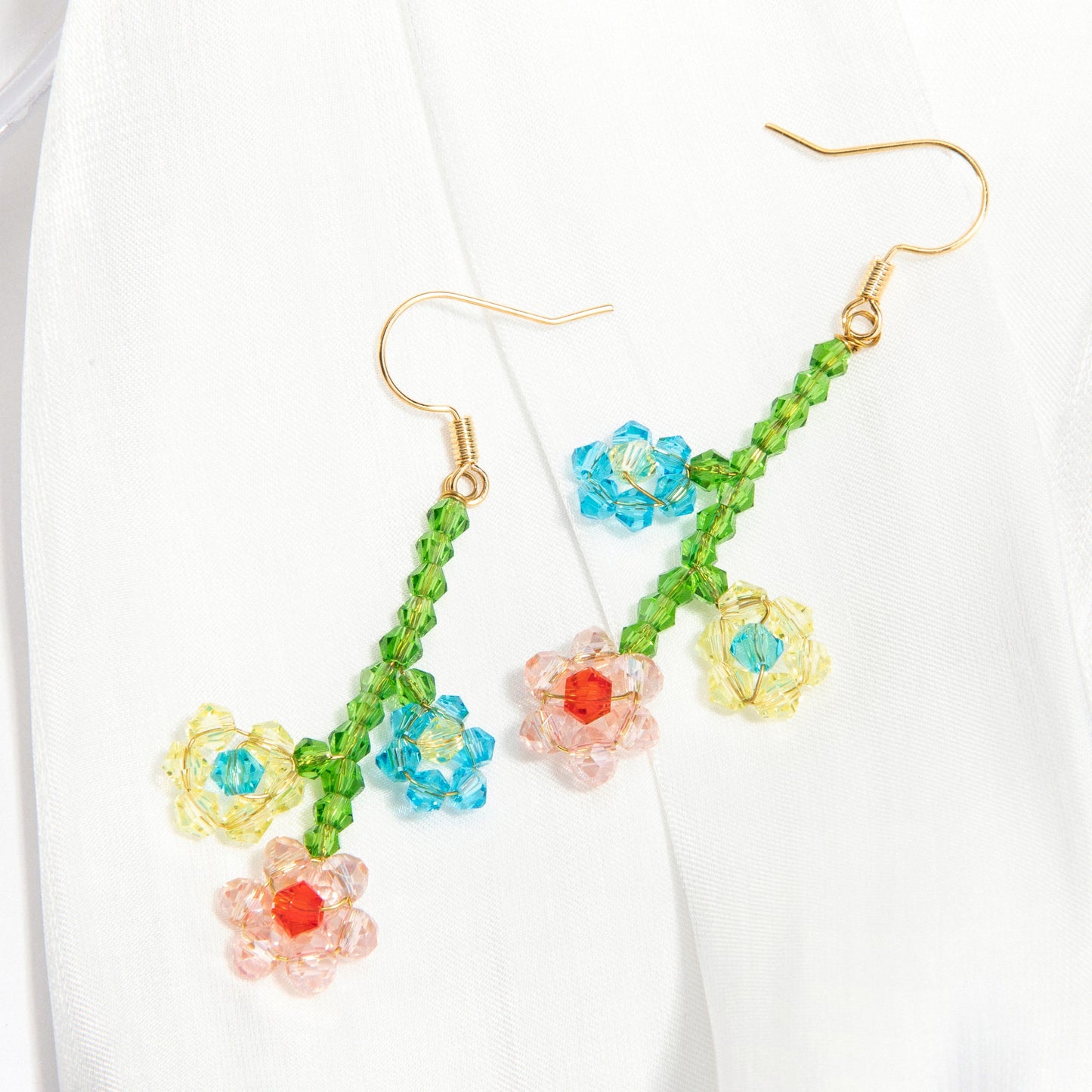 Beaded Flower Drop Earrings