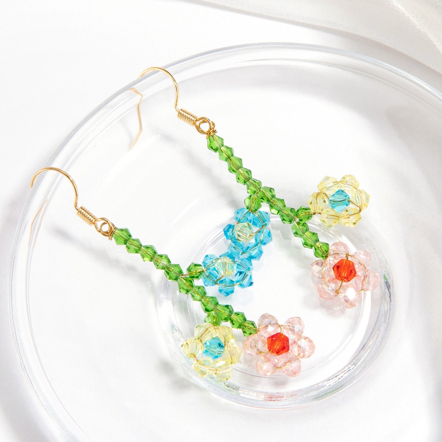 Beaded Flower Drop Earrings