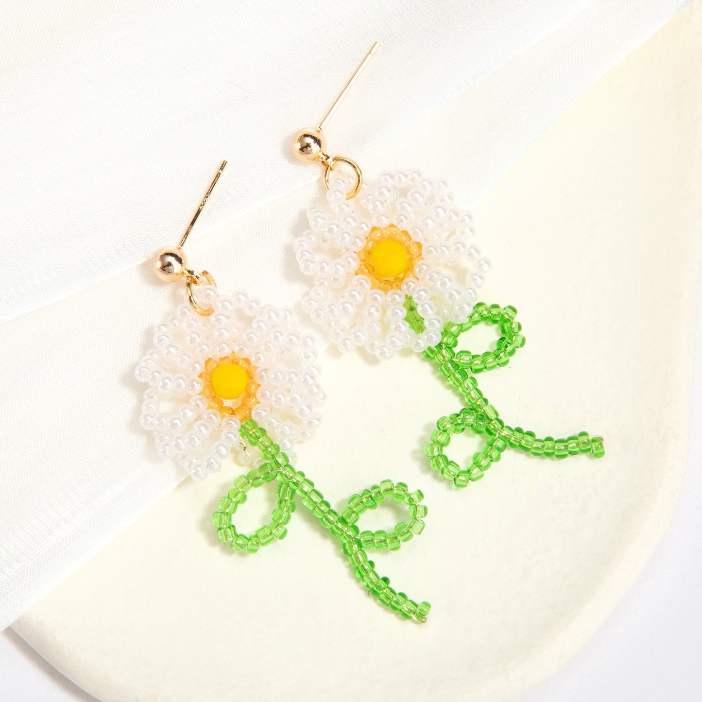 Beaded Flower Drop Earrings