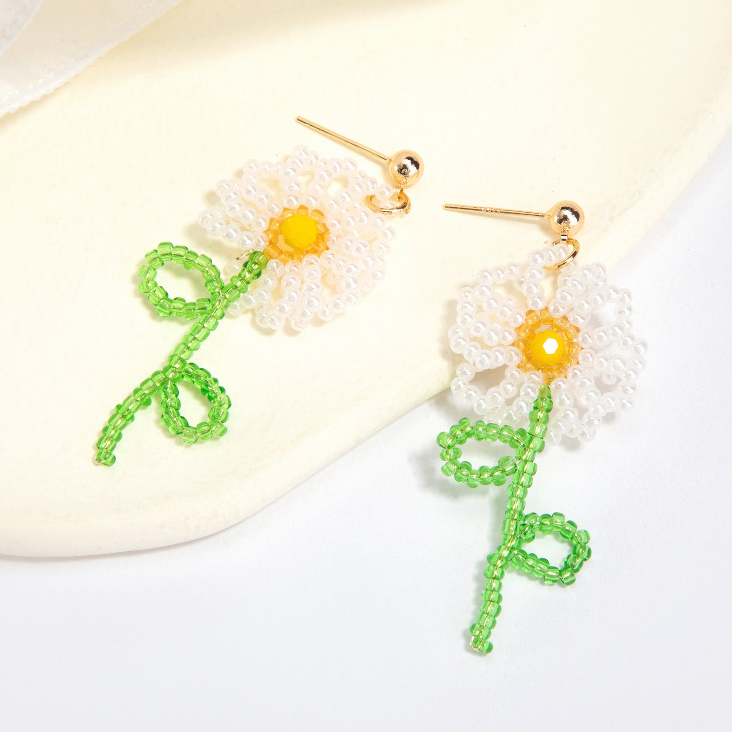 Beaded Flower Drop Earrings