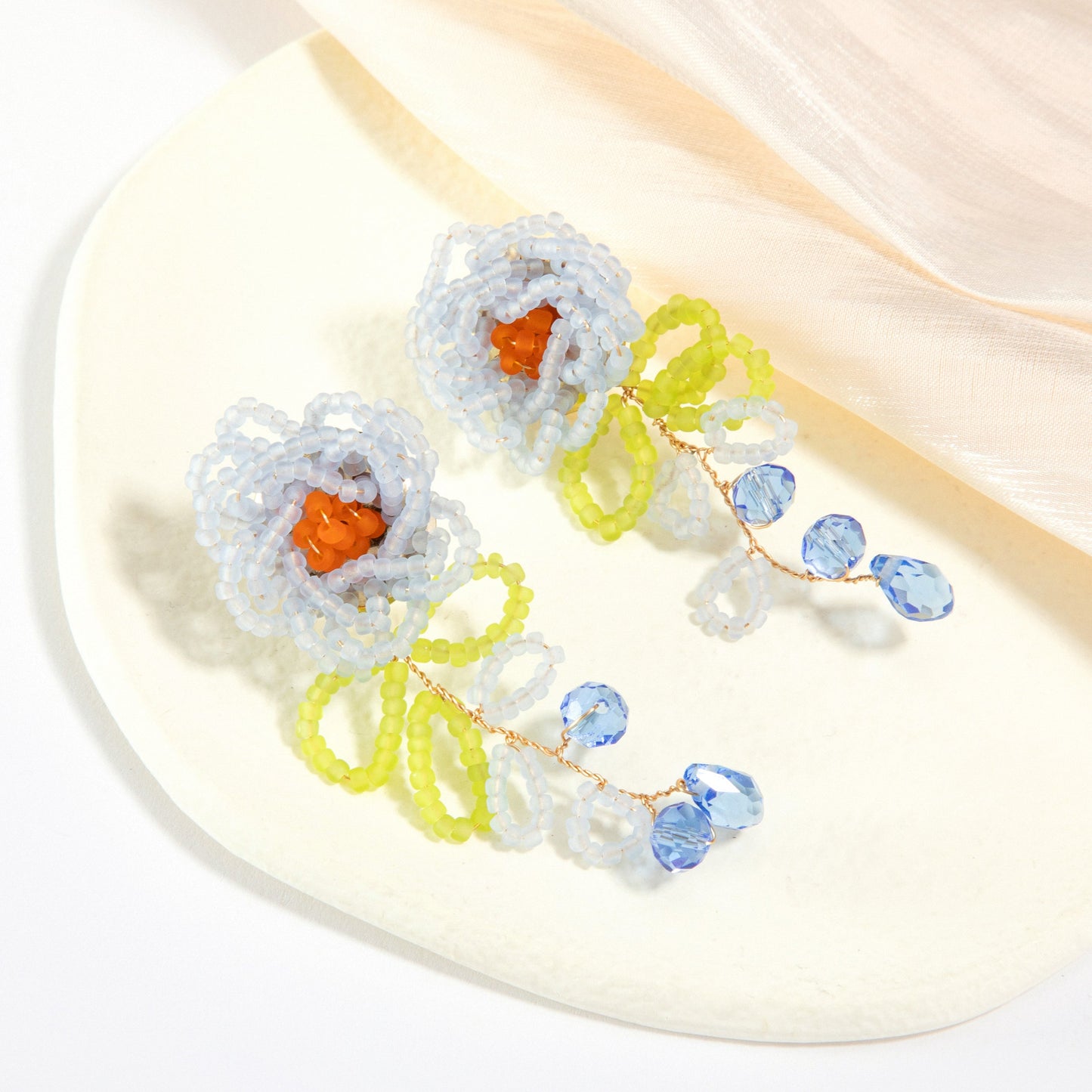 Beaded Flower Drop Earrings