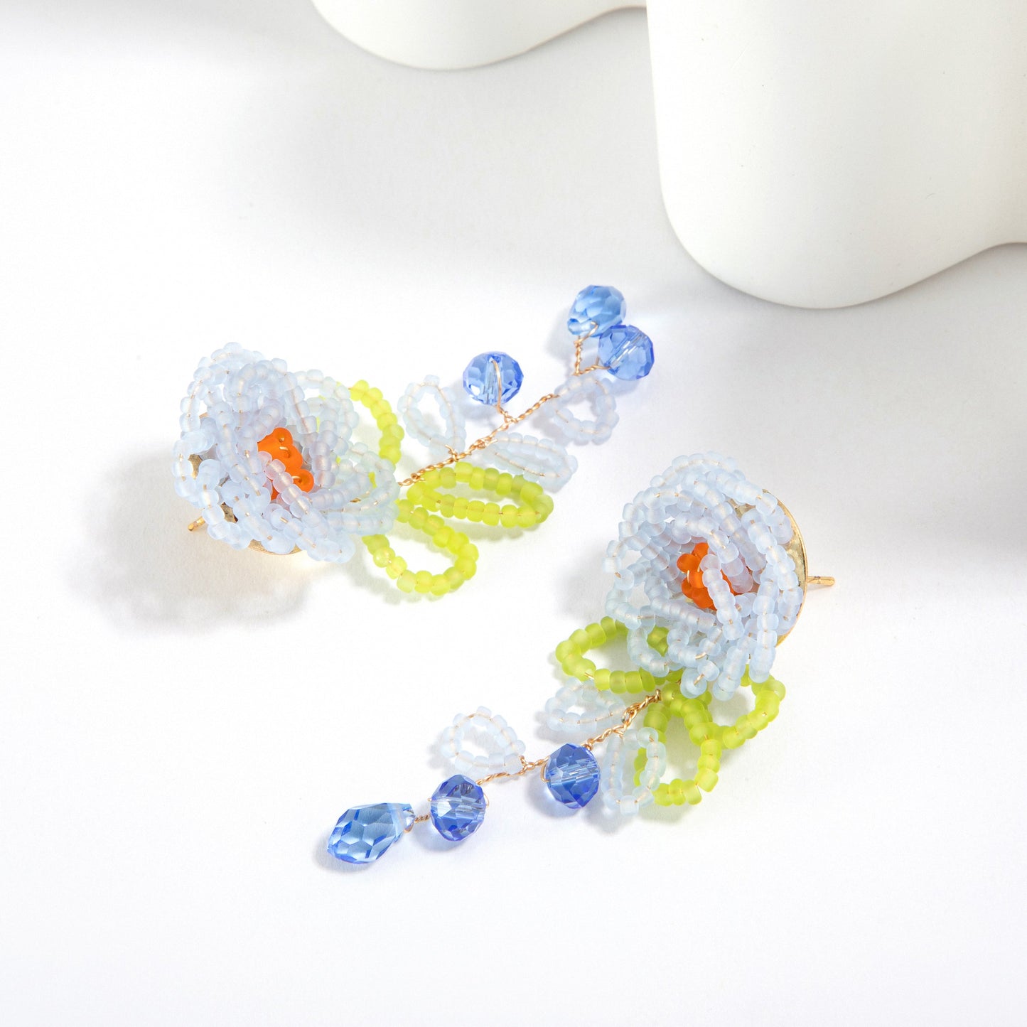 Beaded Flower Drop Earrings