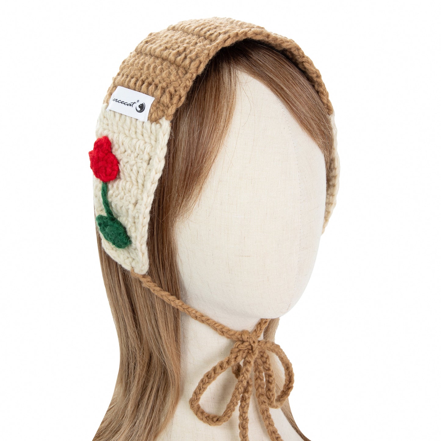 Khaki Floral Earmuffs with Tie