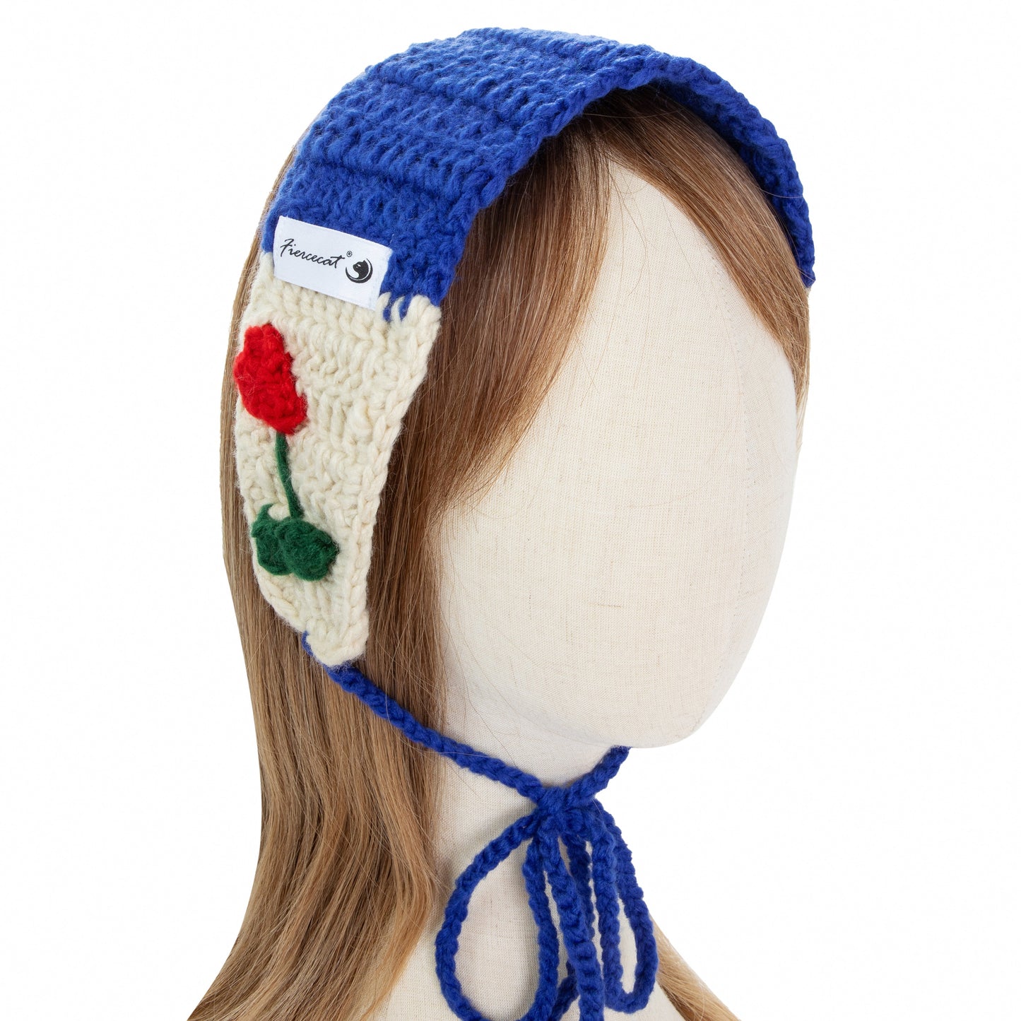 Blue Floral Earmuffs with Tie