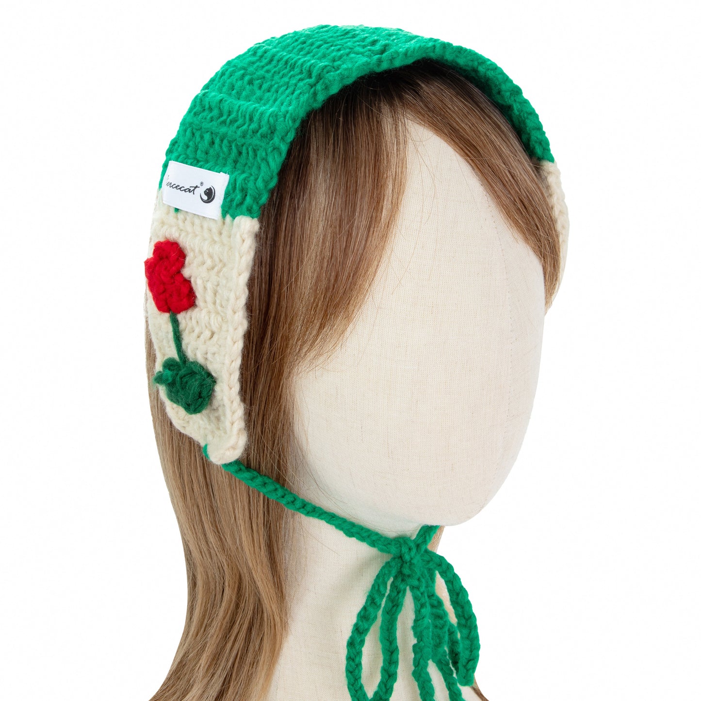 Green Floral Earmuffs with Tie