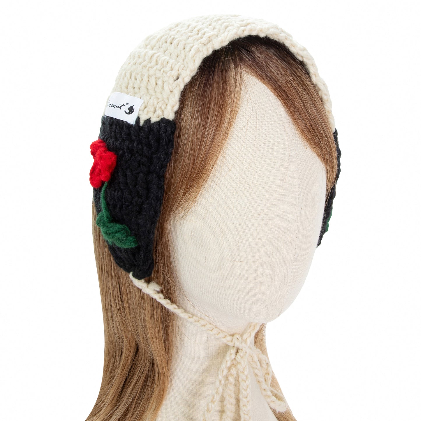 Black Floral Earmuffs with Tie