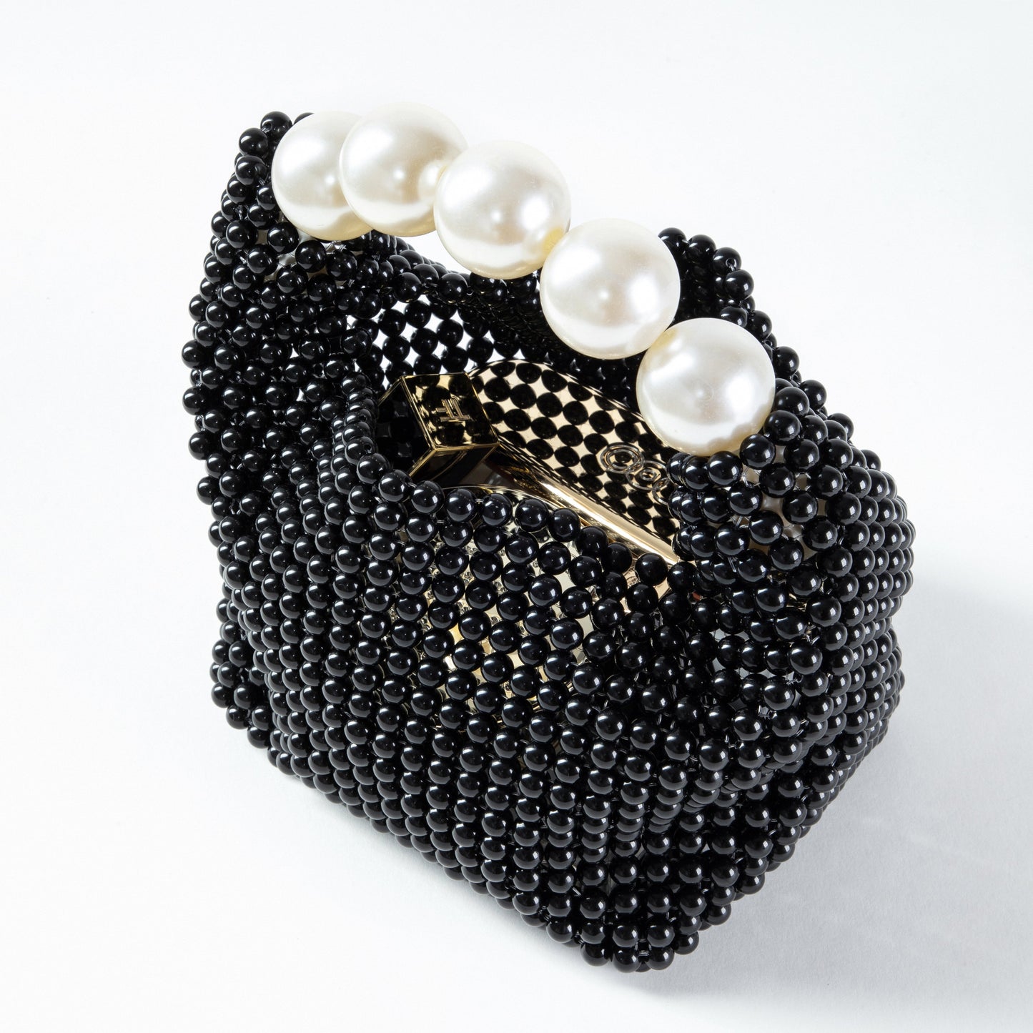 Pearl Handle Black Clutch