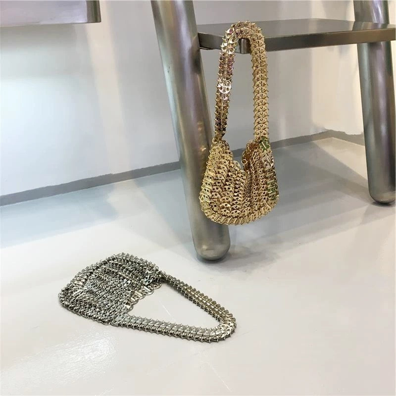 ゴールドメタルディスクハンドバッグ