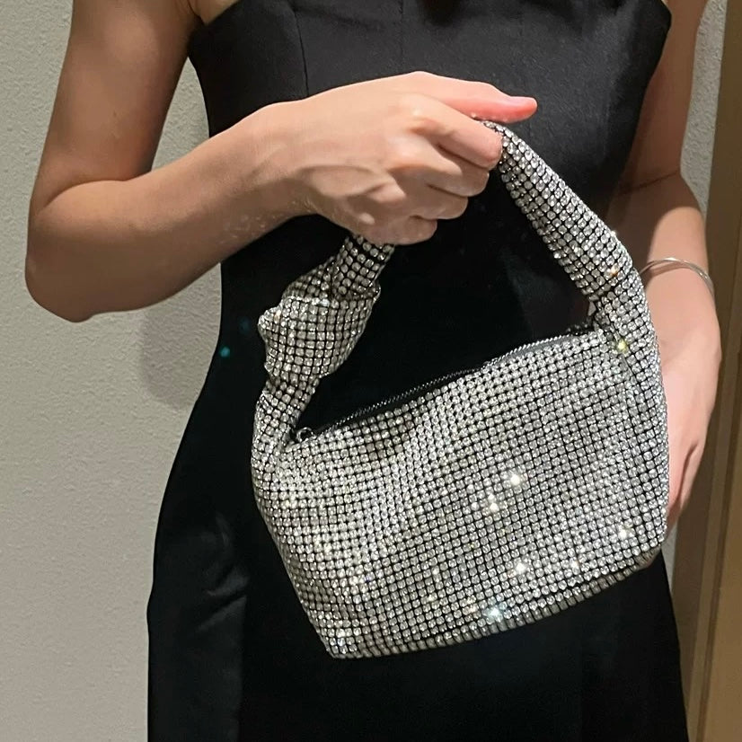 Rhinestone Knotted Silver Clutch