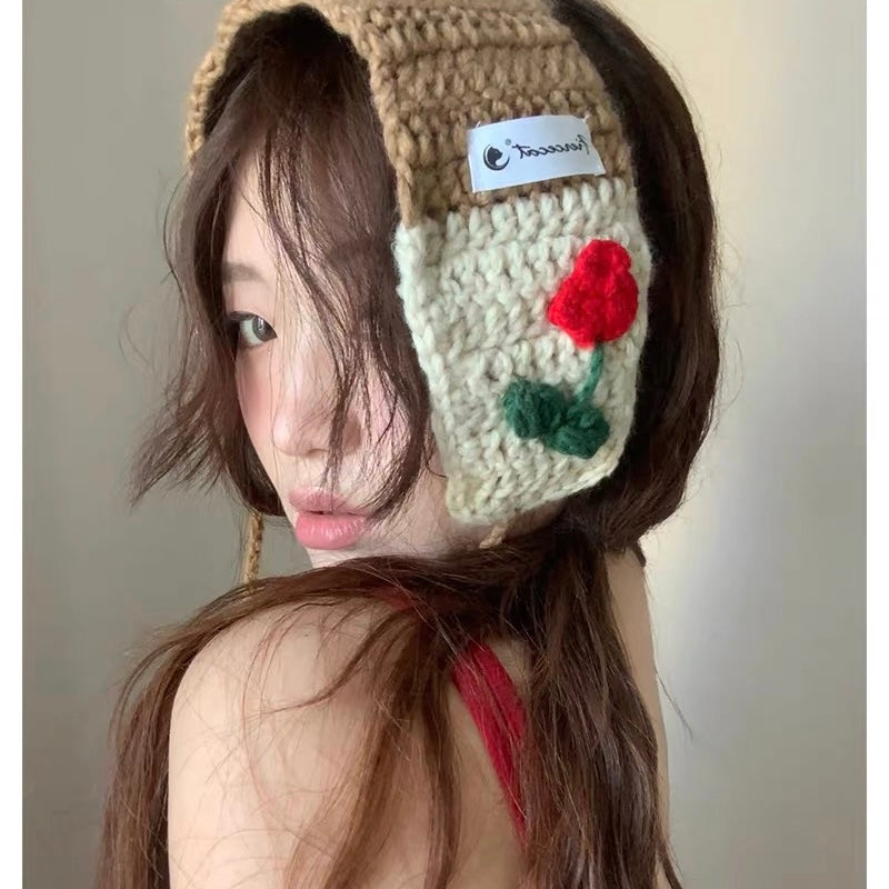 Khaki Floral Earmuffs with Tie