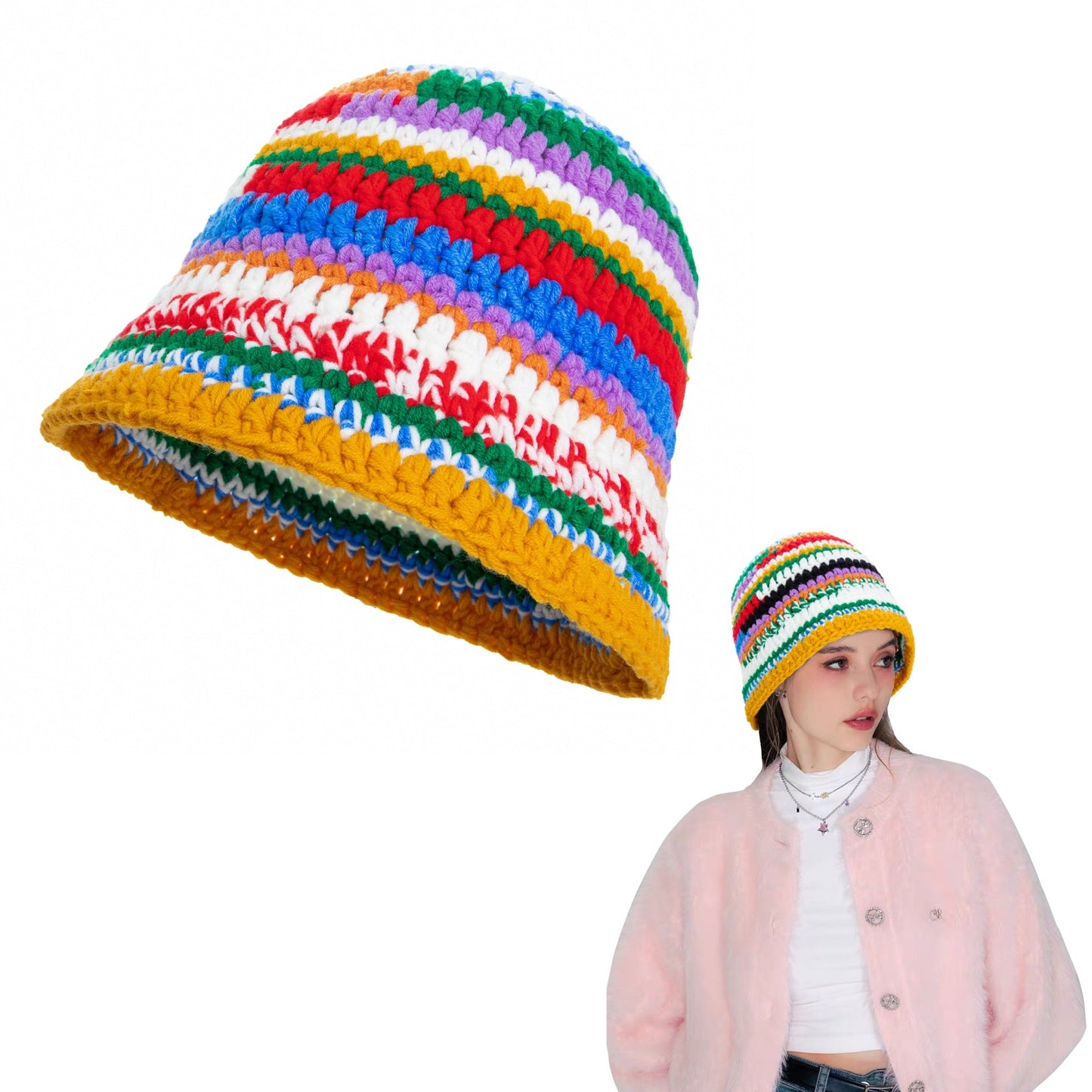 Rainbow Mosaic Knitted Hat