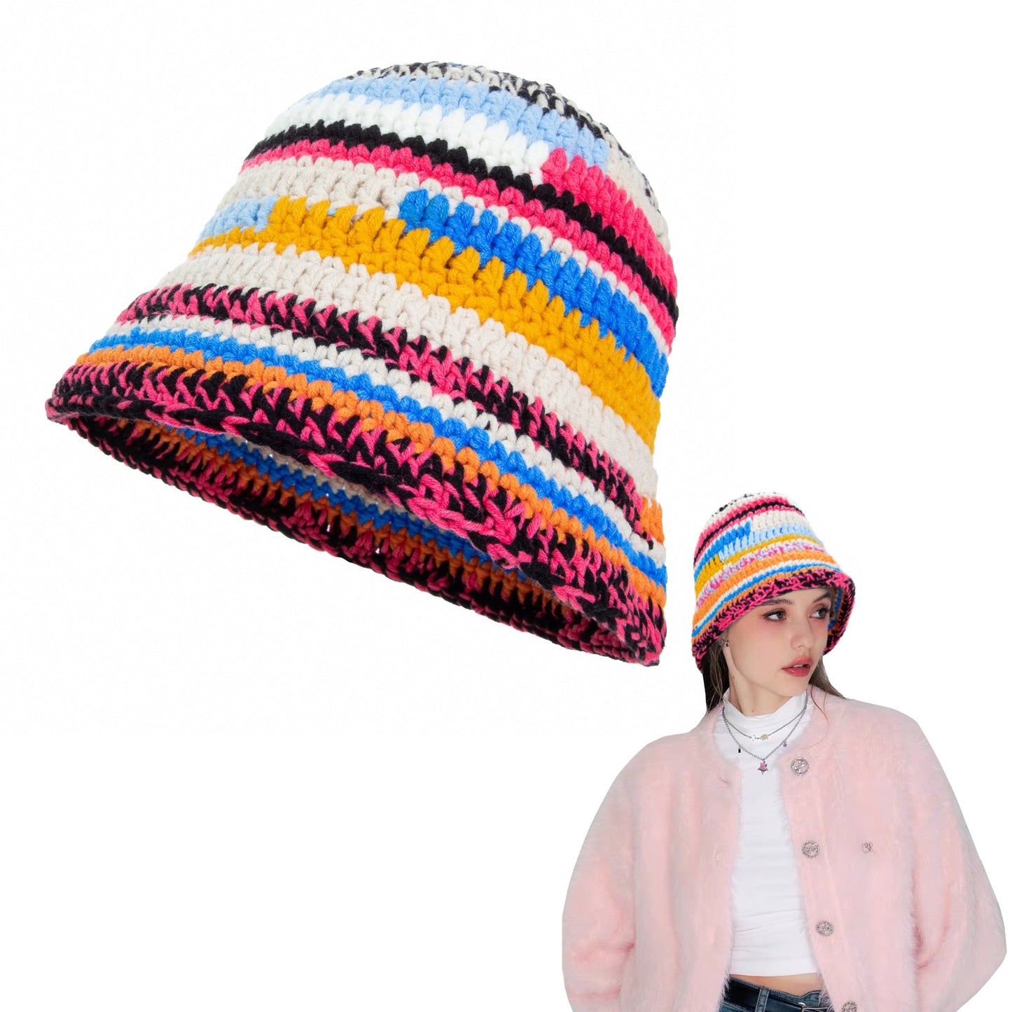 Pink Mosaic Knitted Hat