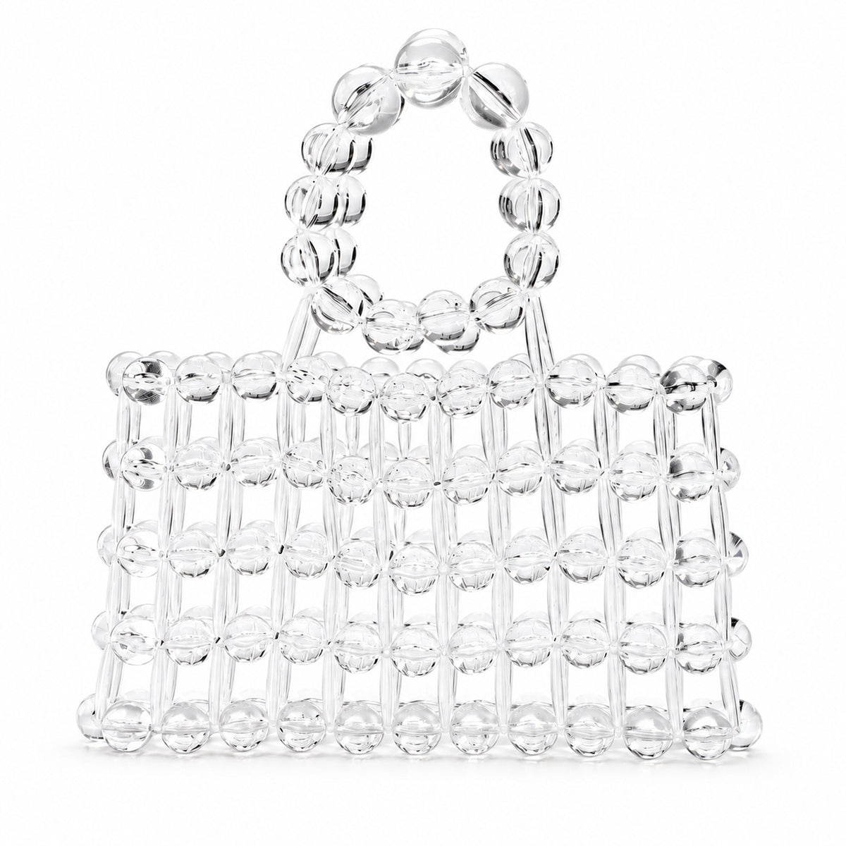 Clear acrylic beaded handbag with round handle on white background — GO2SHINY YF0031